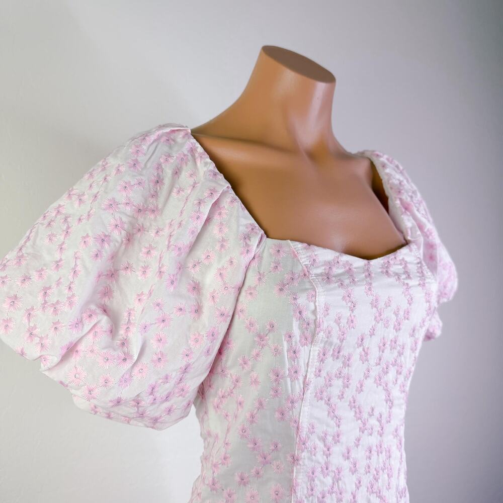 GB Embroidered Floral Midi Dress Regencycore Coquette Cottage Light Pink XS NWT - Picture 2 of 12